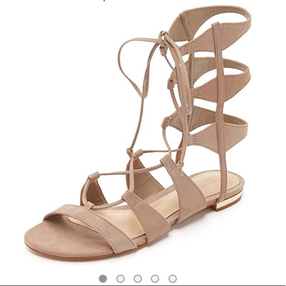 3F20 Schutz Gladiator Lace Up Sandals Nude Taupe Tan